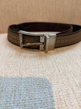 Coach Brown Monogram Canvas Belt with Silver Buckle